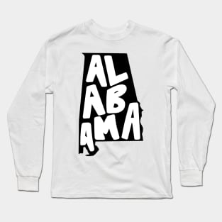 Alabama Doodle Letters Map Outline- black and white b&w Long Sleeve T-Shirt